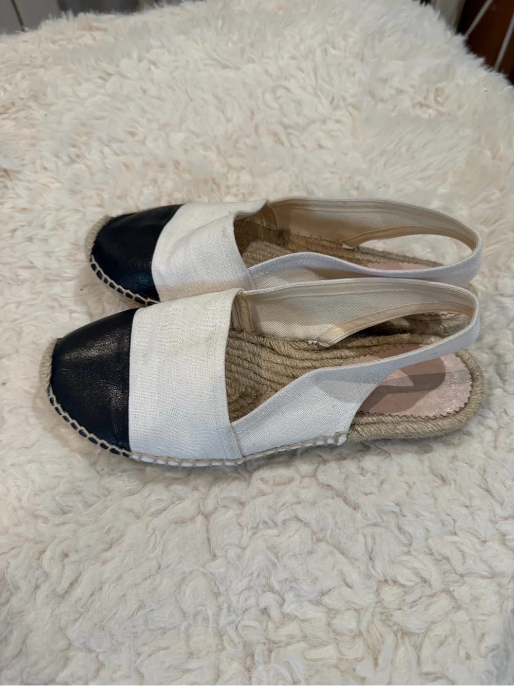 J. Crew Two-Tone Canvas Slingback Espadrilles in White and Black